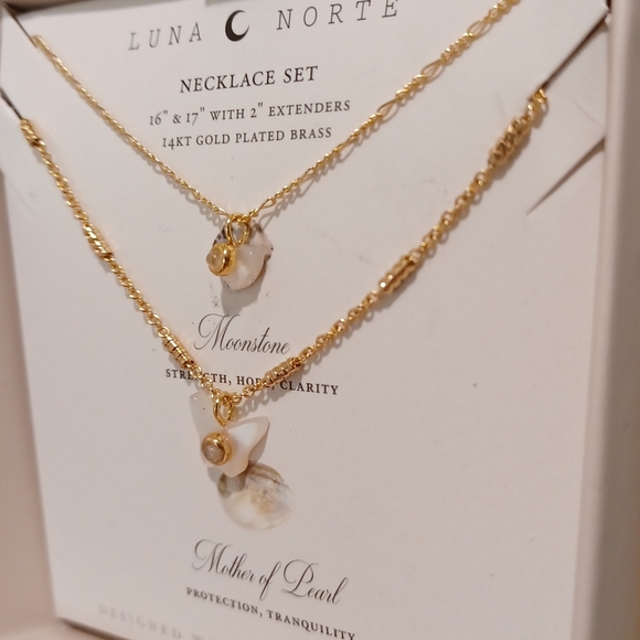 2 Luna Norte Gold plated Necklaces With 14kt gold plated 16” and 17” chains w/ - Picture 3 of 10